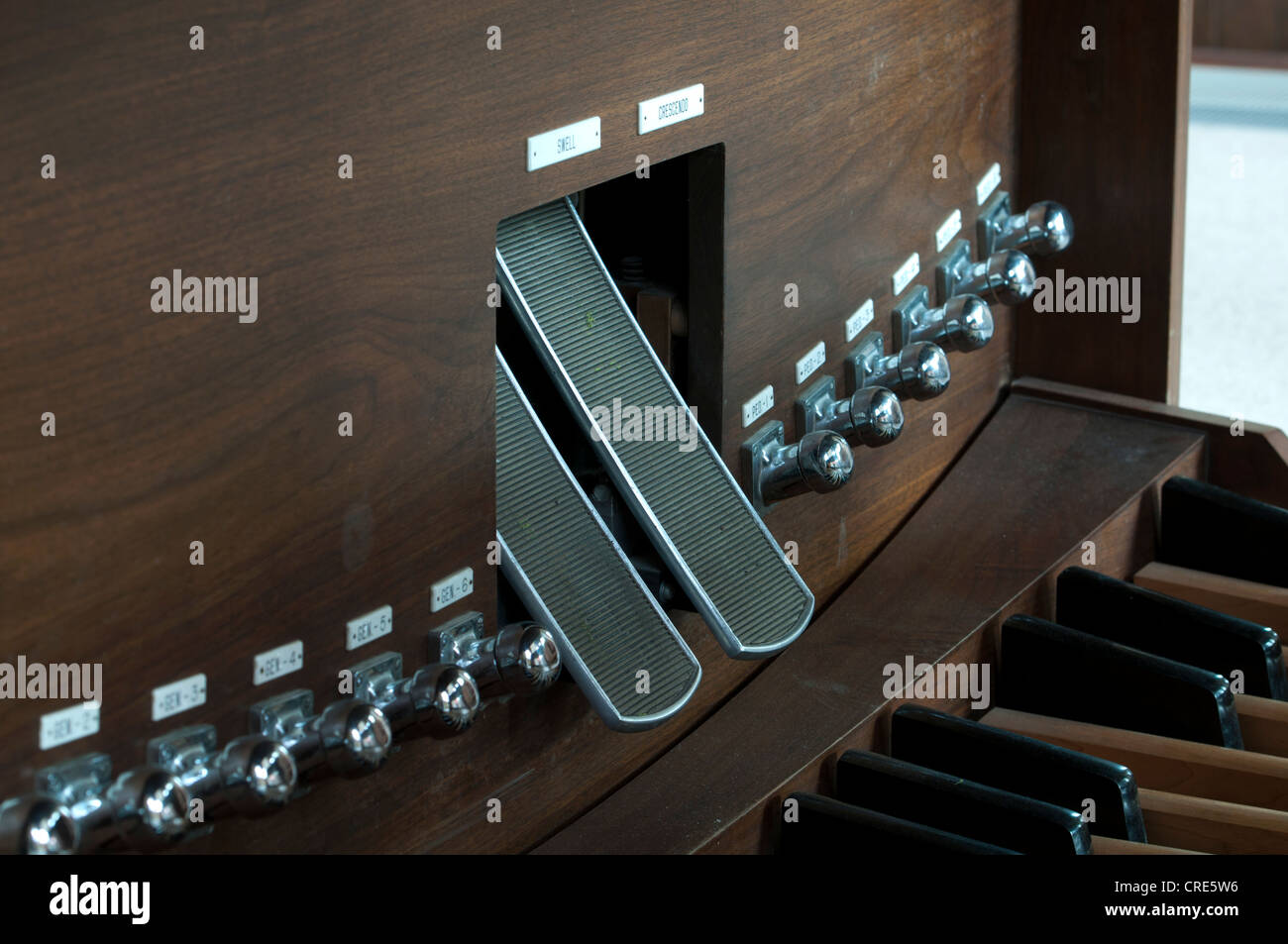 Organ pedals, St. Mary`s Church, Chipping Norton, Oxfordshire, UK Stock